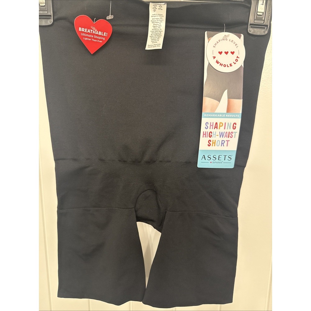 Spanx Assets Black High Waist Shaping Shorts Womens Size M Breathable Shaper NWT